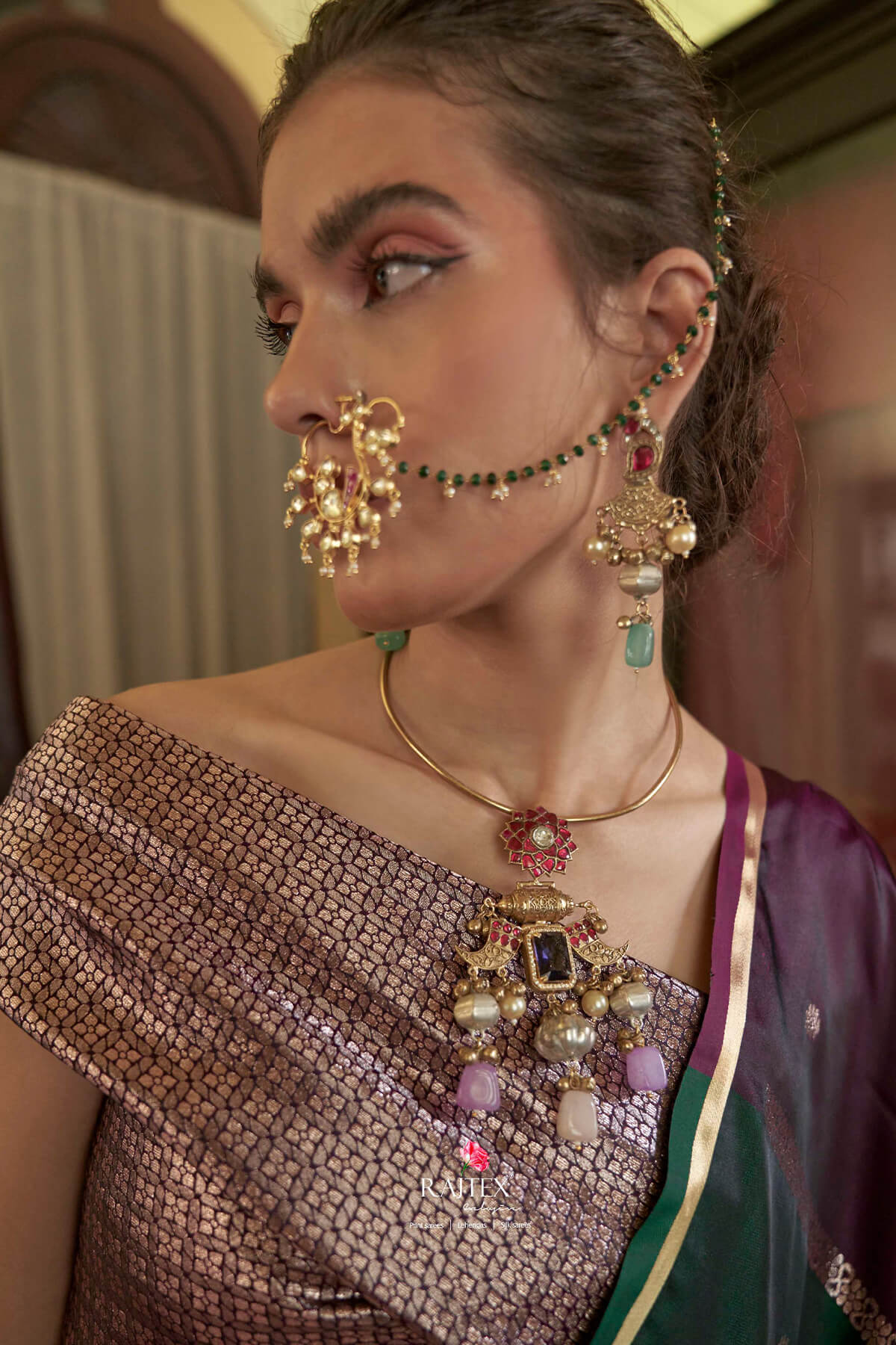 Aplomb Green and Wine Banarasi Satin Silk Saree With Staring Blouse