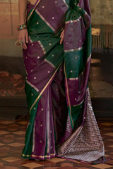 Aplomb Green and Wine Banarasi Satin Silk Saree With Staring Blouse