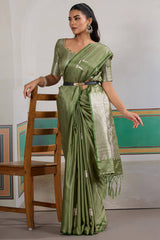 Dulcet Green Banarasi Satin Silk Saree With Felicitous Blouse