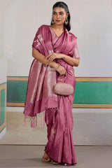 Cynosure Pink Banarasi Satin Silk Saree With Rhapsody Blouse