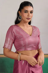 Cynosure Pink Banarasi Satin Silk Saree With Rhapsody Blouse
