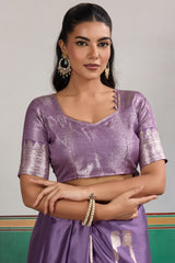 Staring Lavender Banarasi Satin Silk Saree With Desiring Blouse
