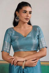 Effulgent Firozi Banarasi Satin Silk Saree With Enamoring Blouse