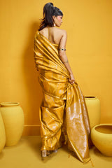 Sumptuous Mustard Banarasi Satin Silk Saree With Stunning Blouse