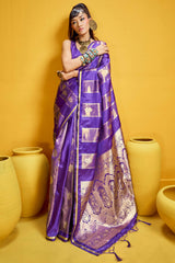 Ephemeral Purple Banarasi Satin Silk Saree With Entrancing Blouse