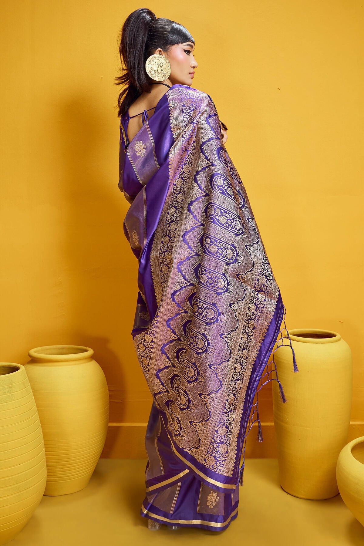 Ephemeral Purple Banarasi Satin Silk Saree With Entrancing Blouse