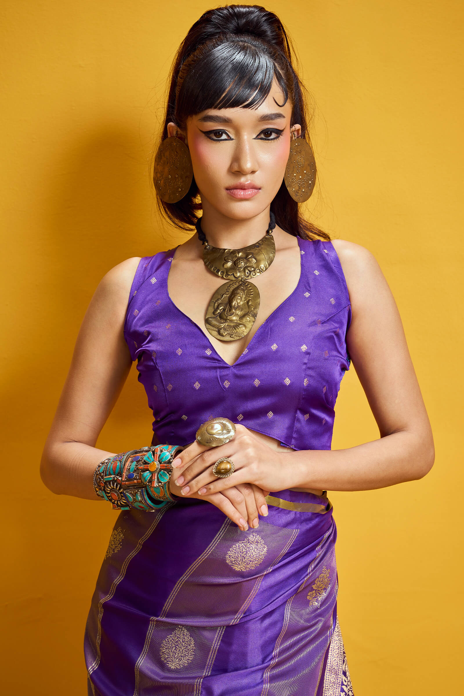 Ephemeral Purple Banarasi Satin Silk Saree With Entrancing Blouse