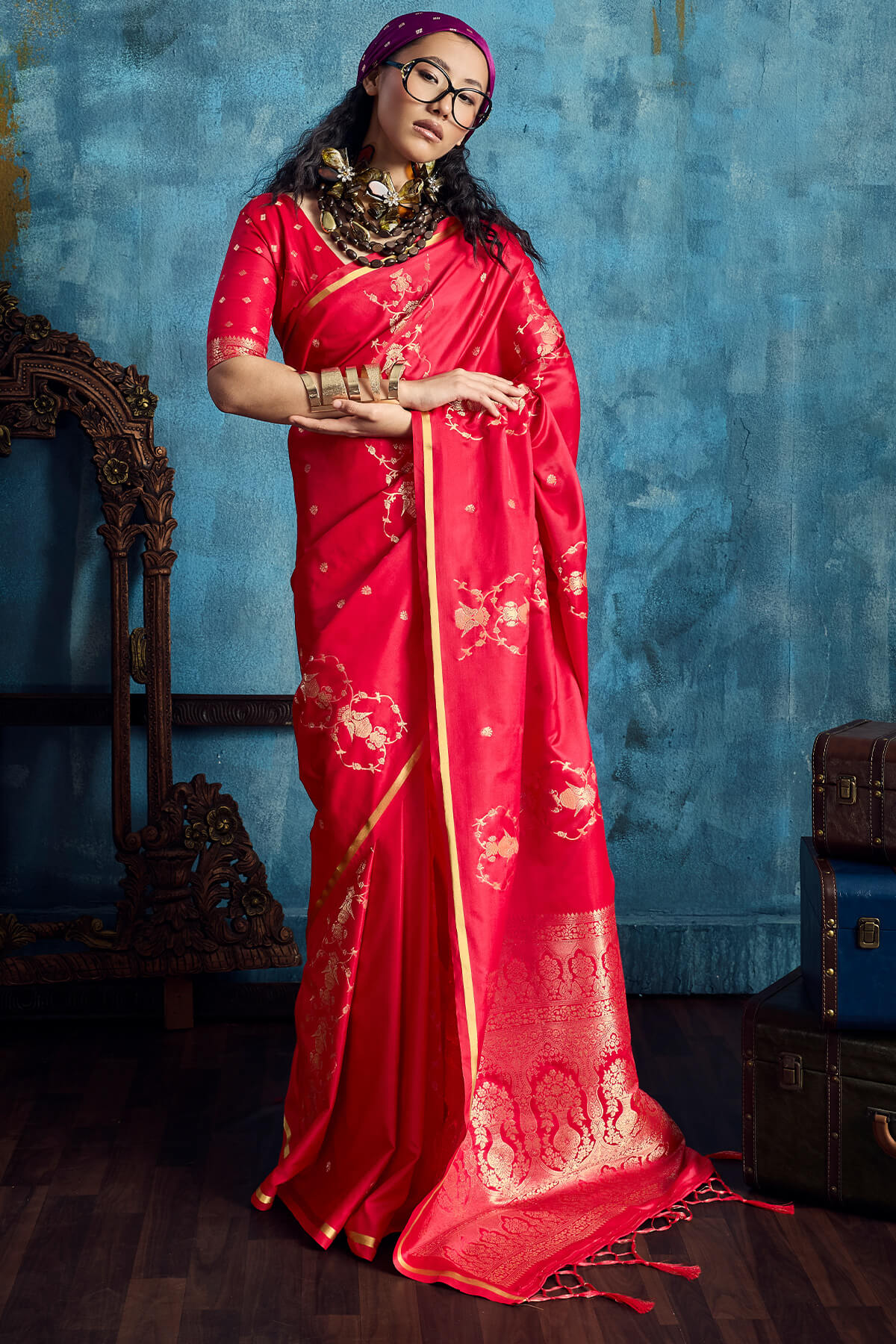 Resonant Dark Pink Banarasi Satin Silk Saree With Marvellous Blouse