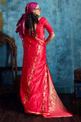 Resonant Dark Pink Banarasi Satin Silk Saree With Marvellous Blouse