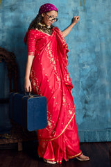 Resonant Dark Pink Banarasi Satin Silk Saree With Marvellous Blouse