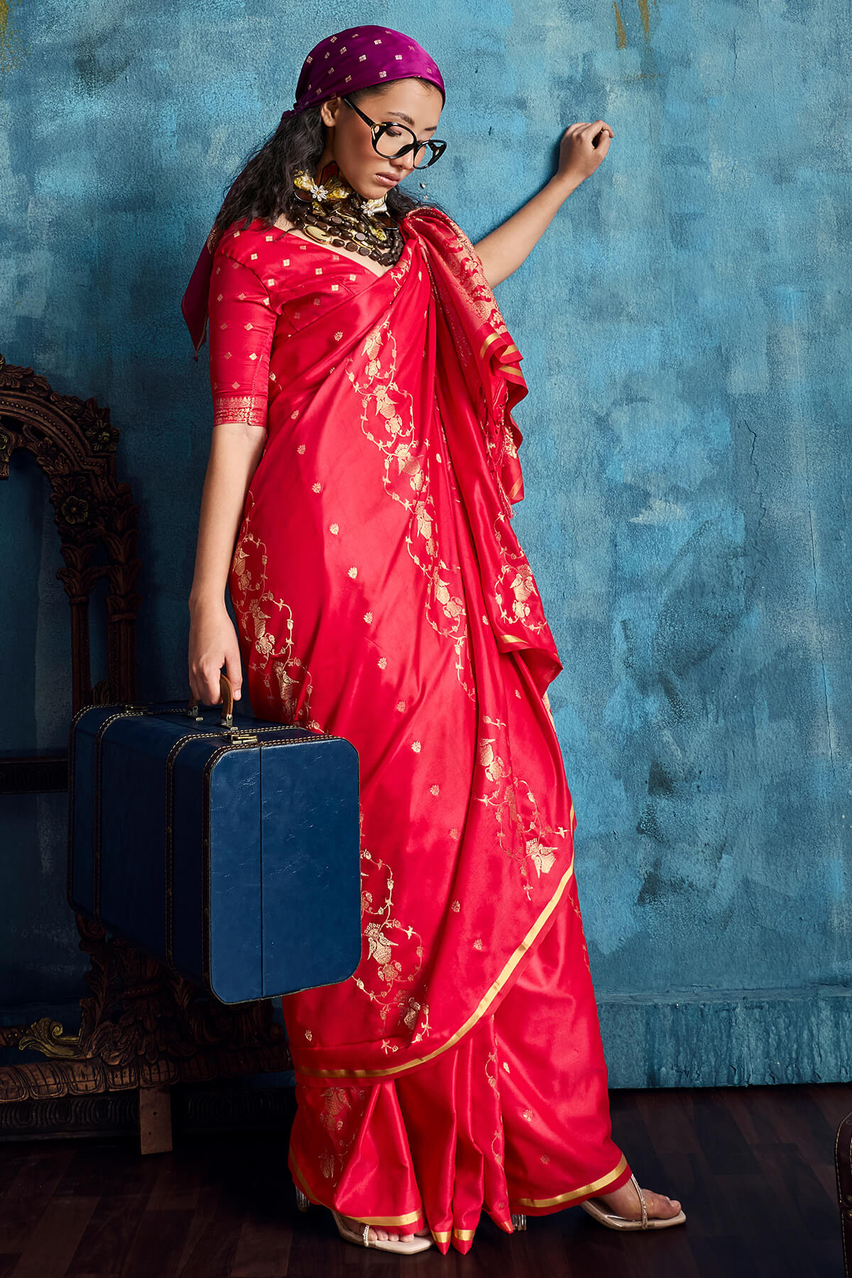 Resonant Dark Pink Banarasi Satin Silk Saree With Marvellous Blouse