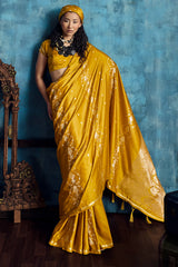 Luxuriant Mustard Banarasi Satin Silk Saree With Seraphic Blouse