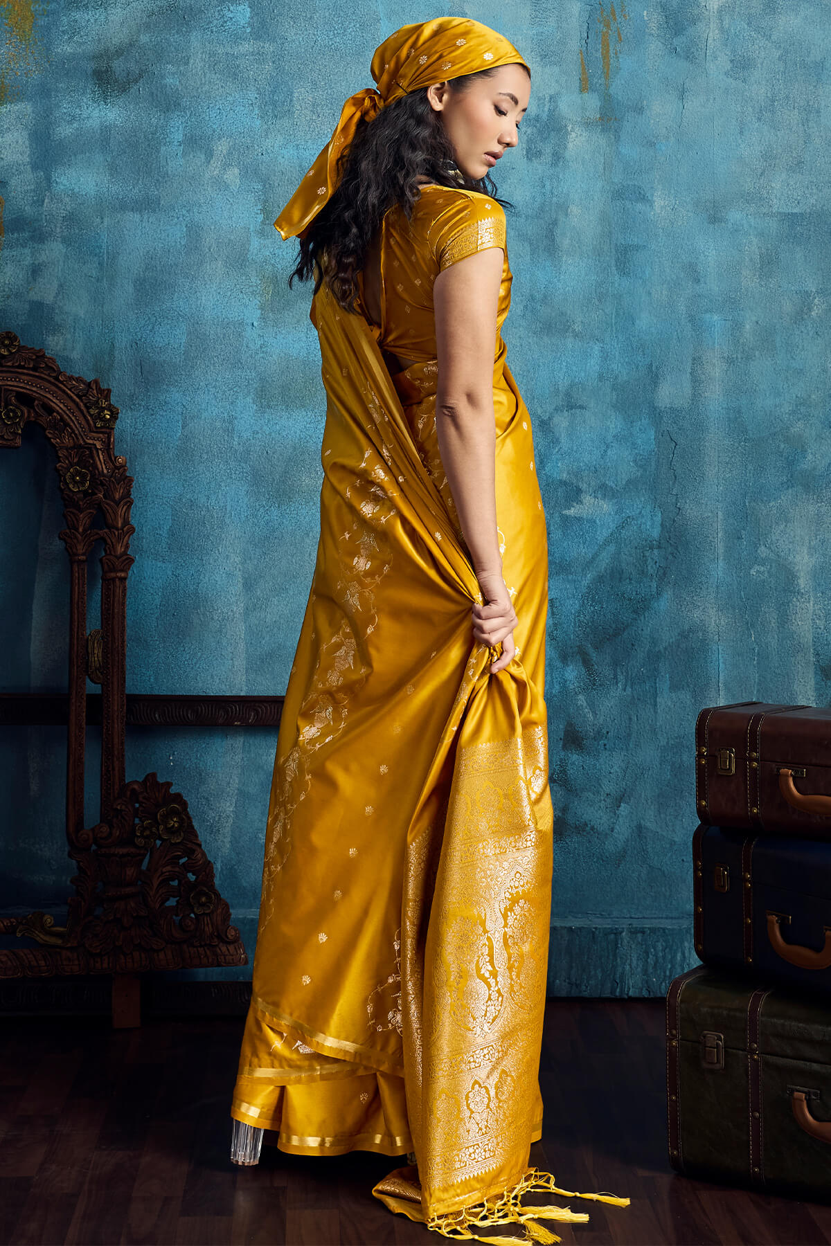 Luxuriant Mustard Banarasi Satin Silk Saree With Seraphic Blouse