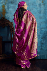 Beauteous Magenta Banarasi Satin Silk Saree With Evocative Blouse