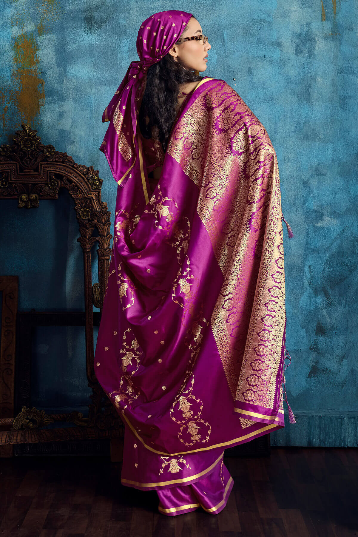 Beauteous Magenta Banarasi Satin Silk Saree With Evocative Blouse