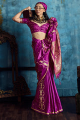 Beauteous Magenta Banarasi Satin Silk Saree With Evocative Blouse
