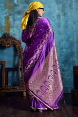 Posh Purple Banarasi Satin Silk Saree With Magnetic Blouse