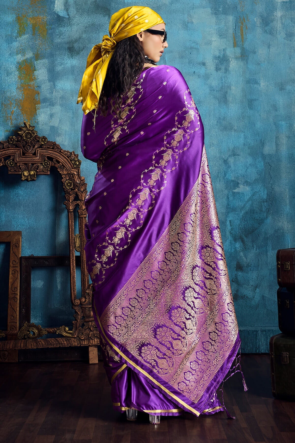 Posh Purple Banarasi Satin Silk Saree With Magnetic Blouse