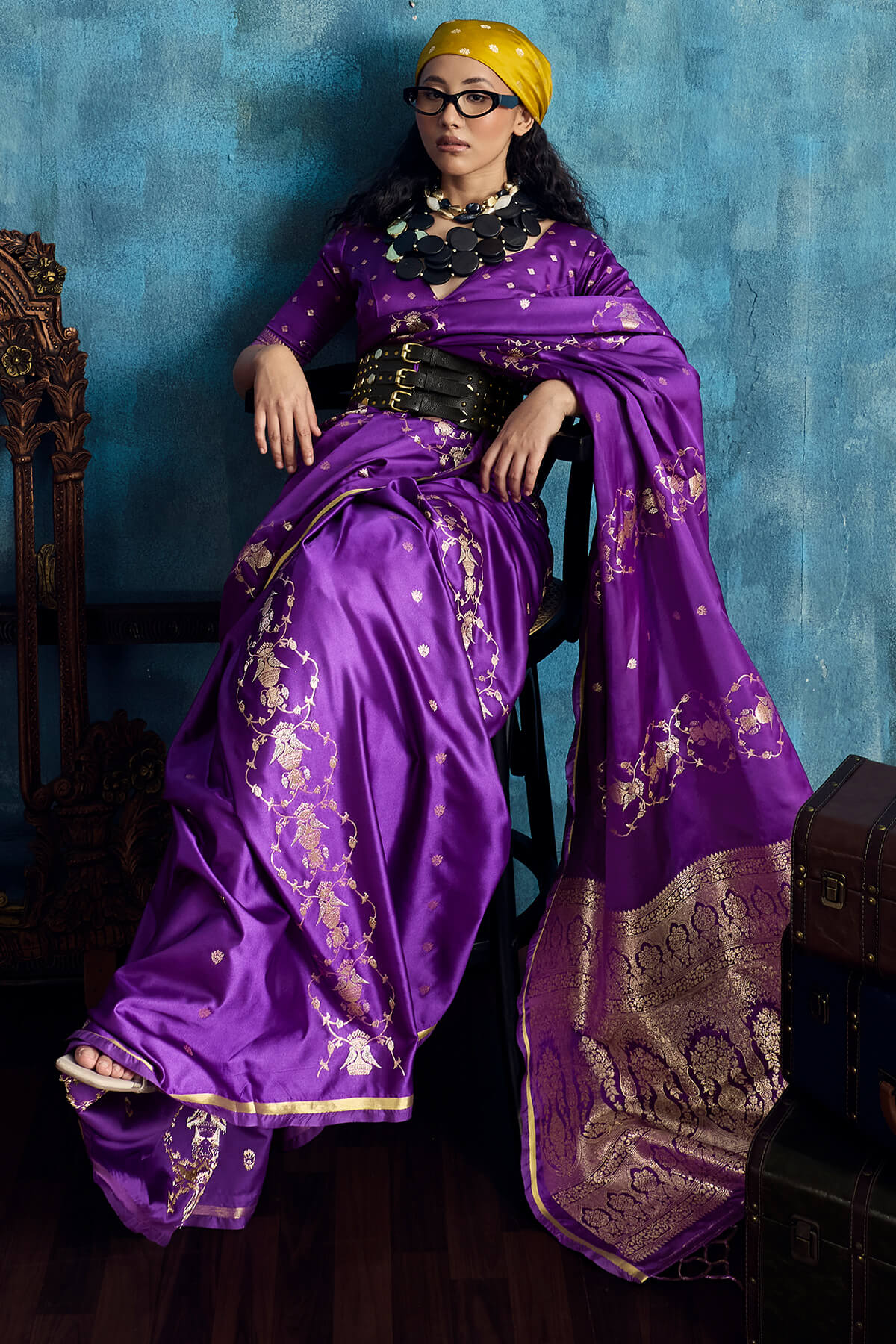 Posh Purple Banarasi Satin Silk Saree With Magnetic Blouse