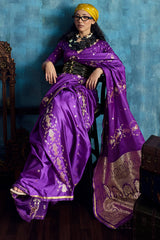 Posh Purple Banarasi Satin Silk Saree With Magnetic Blouse