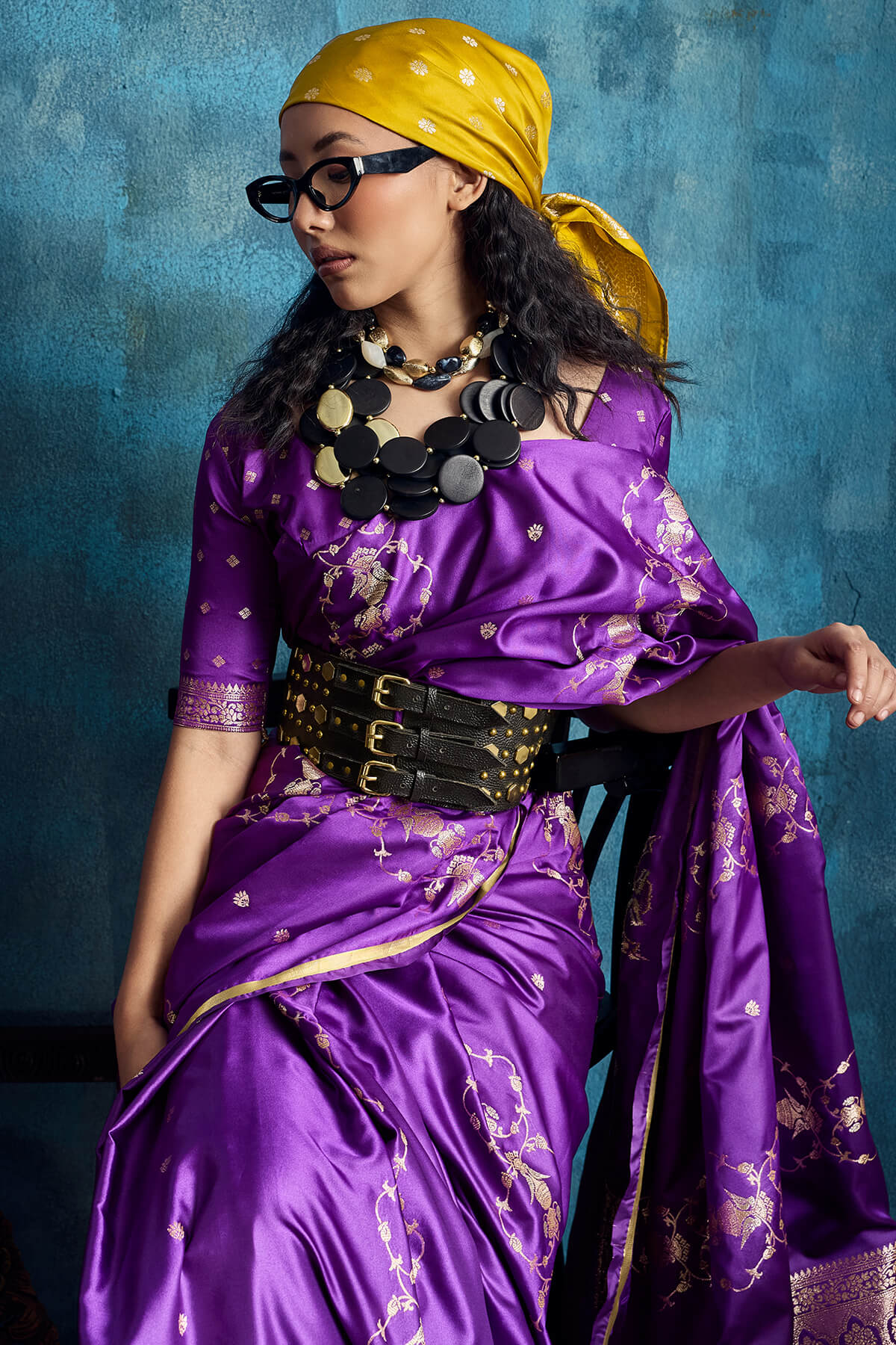 Posh Purple Banarasi Satin Silk Saree With Magnetic Blouse