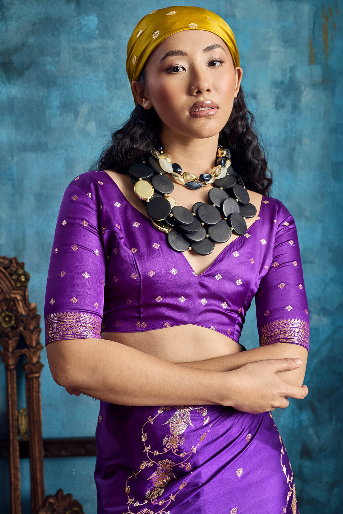 Posh Purple Banarasi Satin Silk Saree With Magnetic Blouse