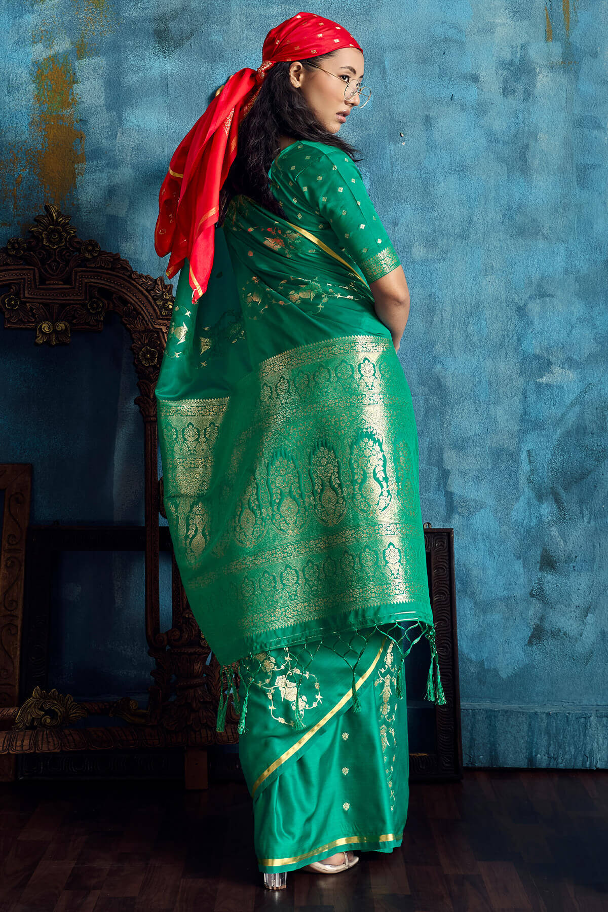 Evanescent Sea Green Banarasi Satin Silk Saree With Flattering Blouse