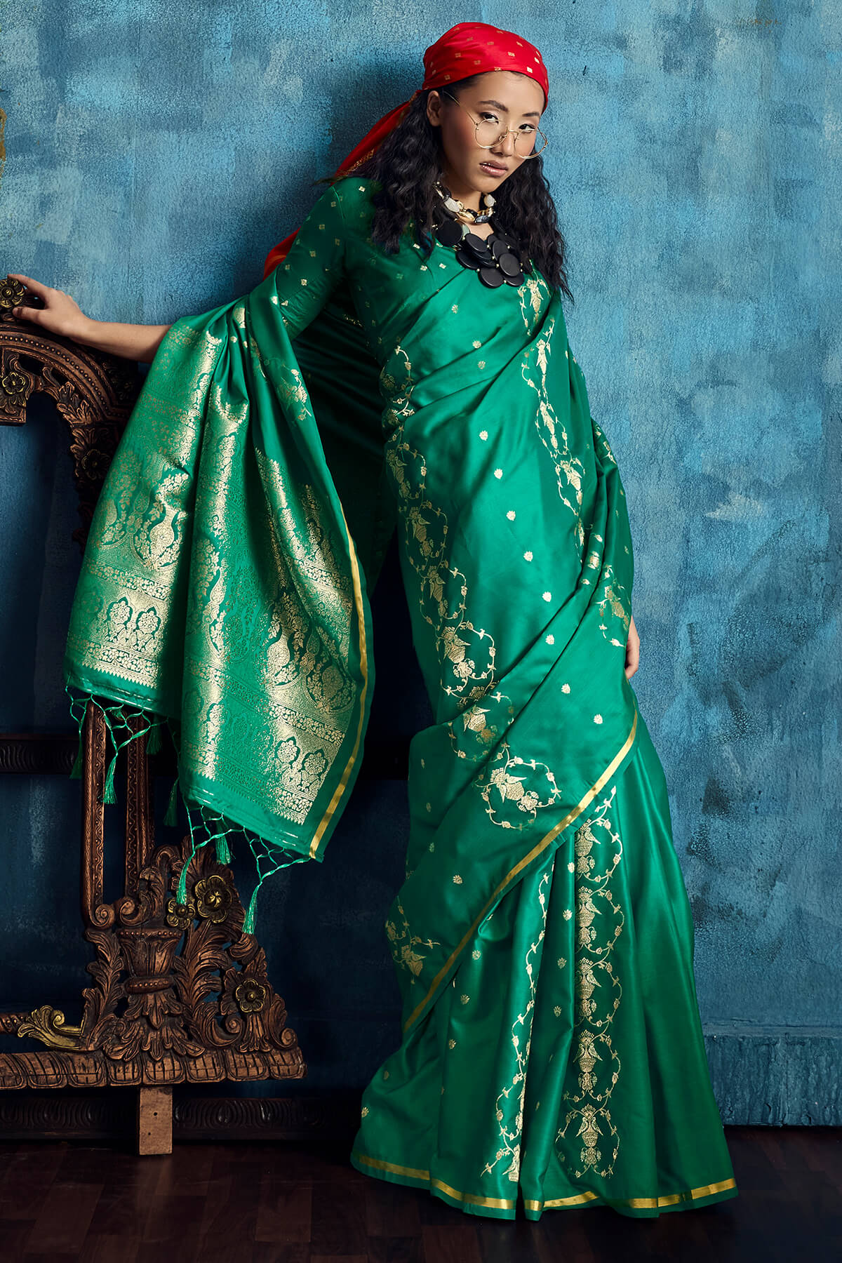 Evanescent Sea Green Banarasi Satin Silk Saree With Flattering Blouse