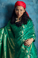 Evanescent Sea Green Banarasi Satin Silk Saree With Flattering Blouse