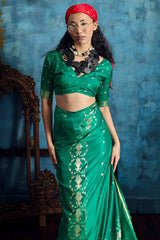 Evanescent Sea Green Banarasi Satin Silk Saree With Flattering Blouse
