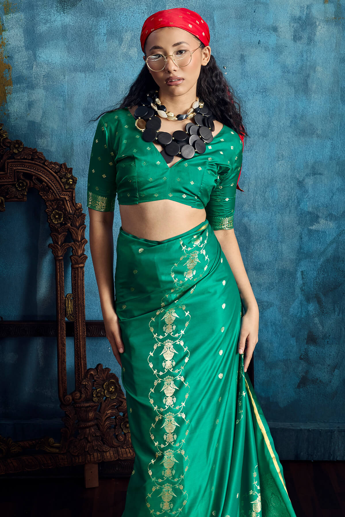 Evanescent Sea Green Banarasi Satin Silk Saree With Flattering Blouse