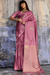 Jubilant Pink Banarasi Satin Silk Saree With Surpassing Blouse