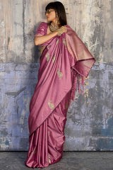 Jubilant Pink Banarasi Satin Silk Saree With Surpassing Blouse
