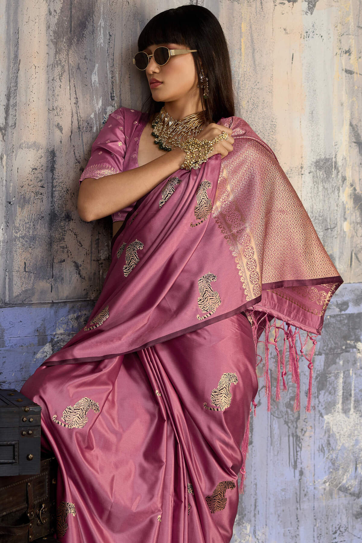 Jubilant Pink Banarasi Satin Silk Saree With Surpassing Blouse