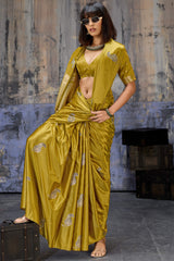 Mesmeric Mustard Banarasi Satin Silk Saree With Rhapsody Blouse