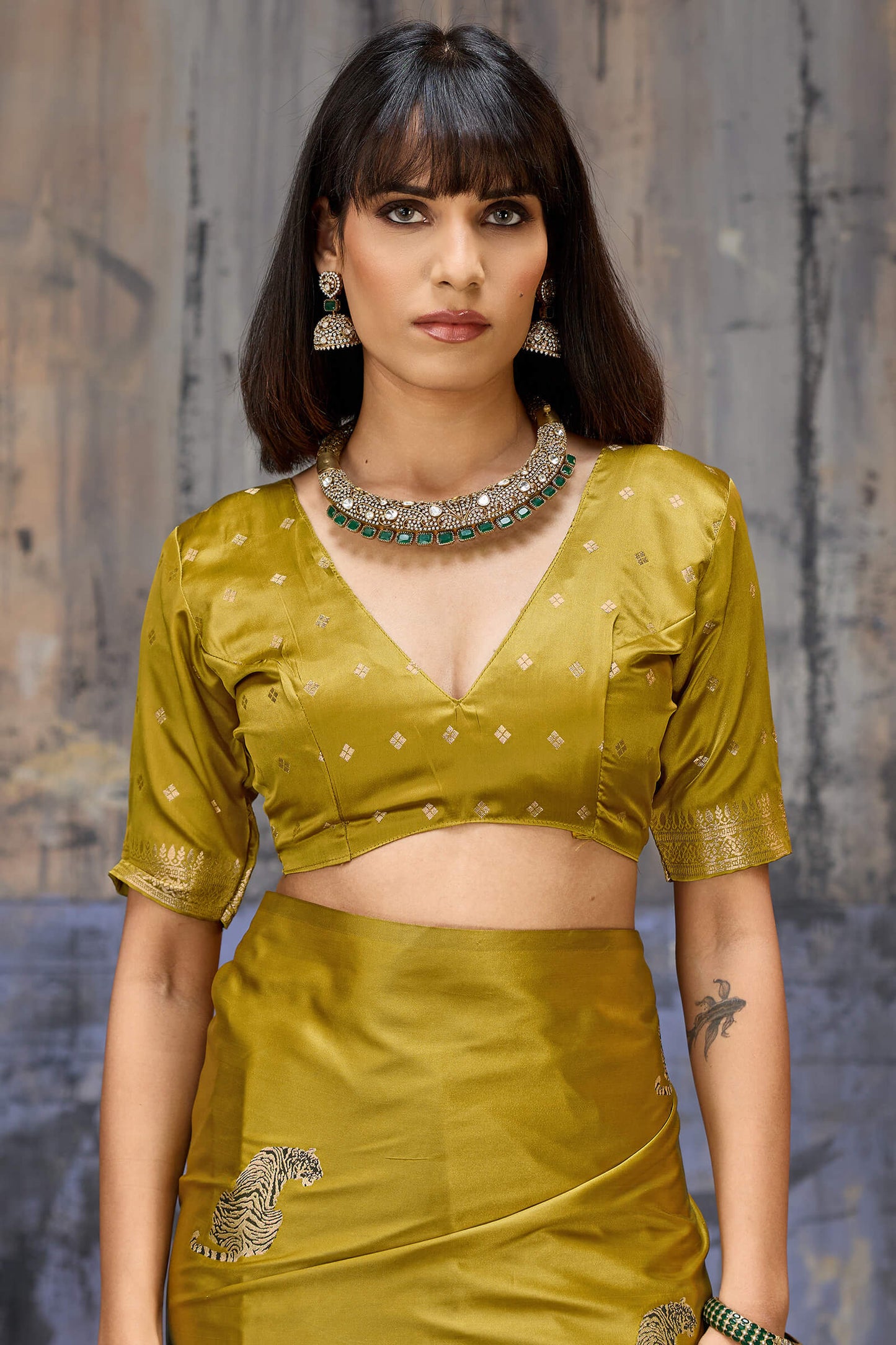 Mesmeric Mustard Banarasi Satin Silk Saree With Rhapsody Blouse