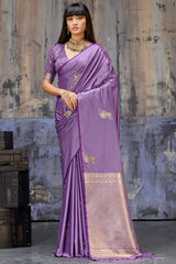Sophisticated Lavender Banarasi Satin Silk Saree With Flaunt Blouse