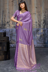 Sophisticated Lavender Banarasi Satin Silk Saree With Flaunt Blouse