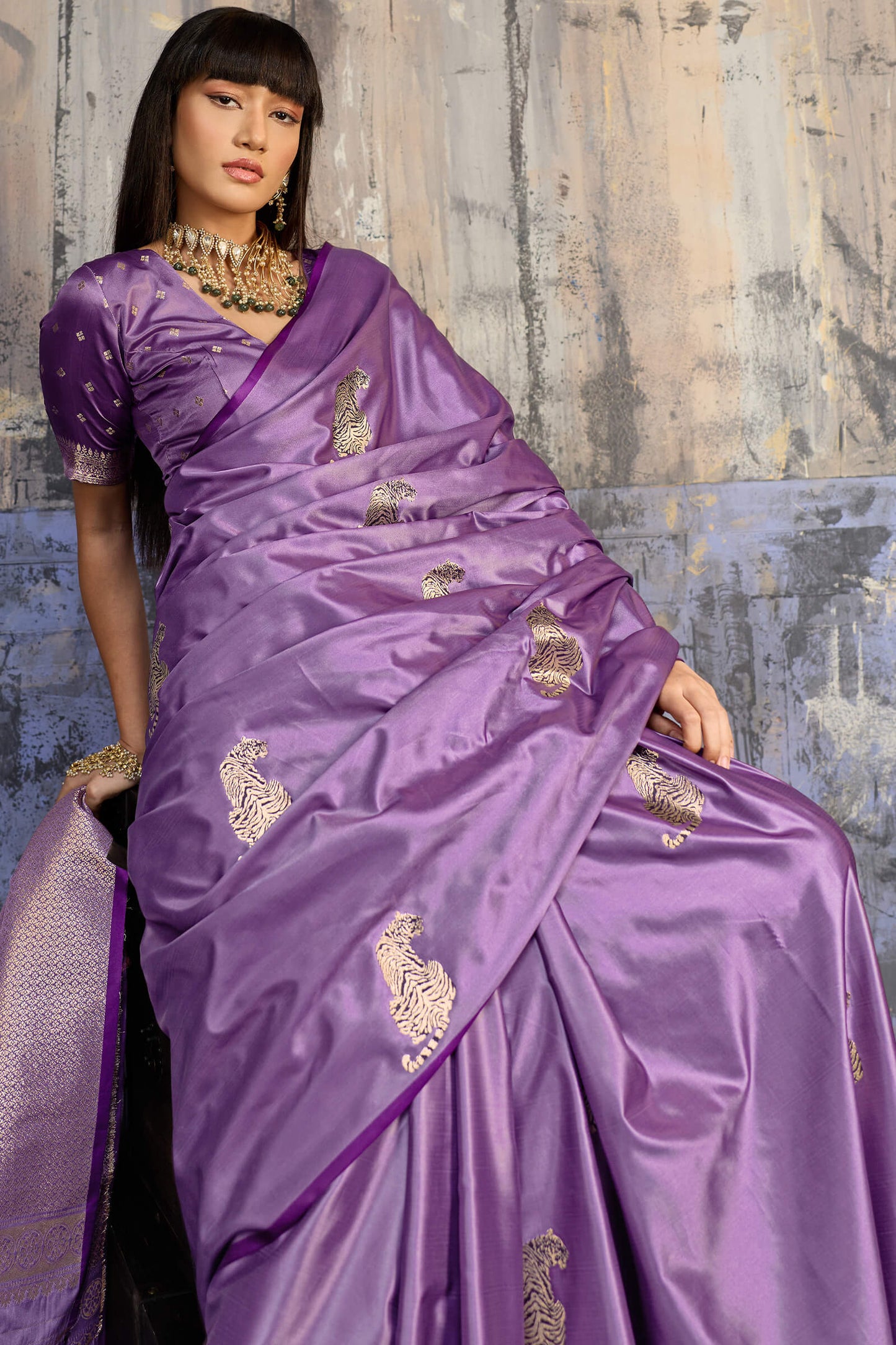 Sophisticated Lavender Banarasi Satin Silk Saree With Flaunt Blouse
