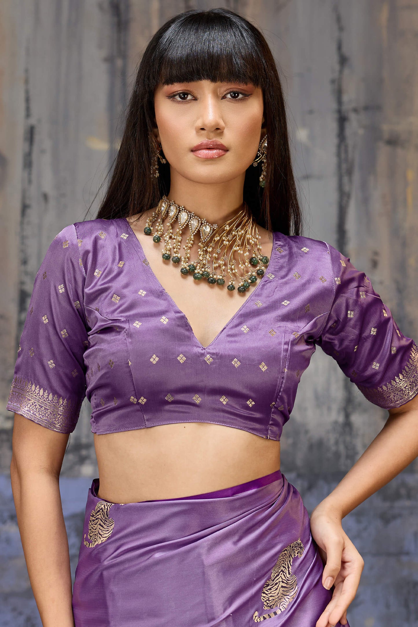 Sophisticated Lavender Banarasi Satin Silk Saree With Flaunt Blouse