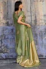 Enigmatic Green Banarasi Satin Silk Saree With Alluring Blouse