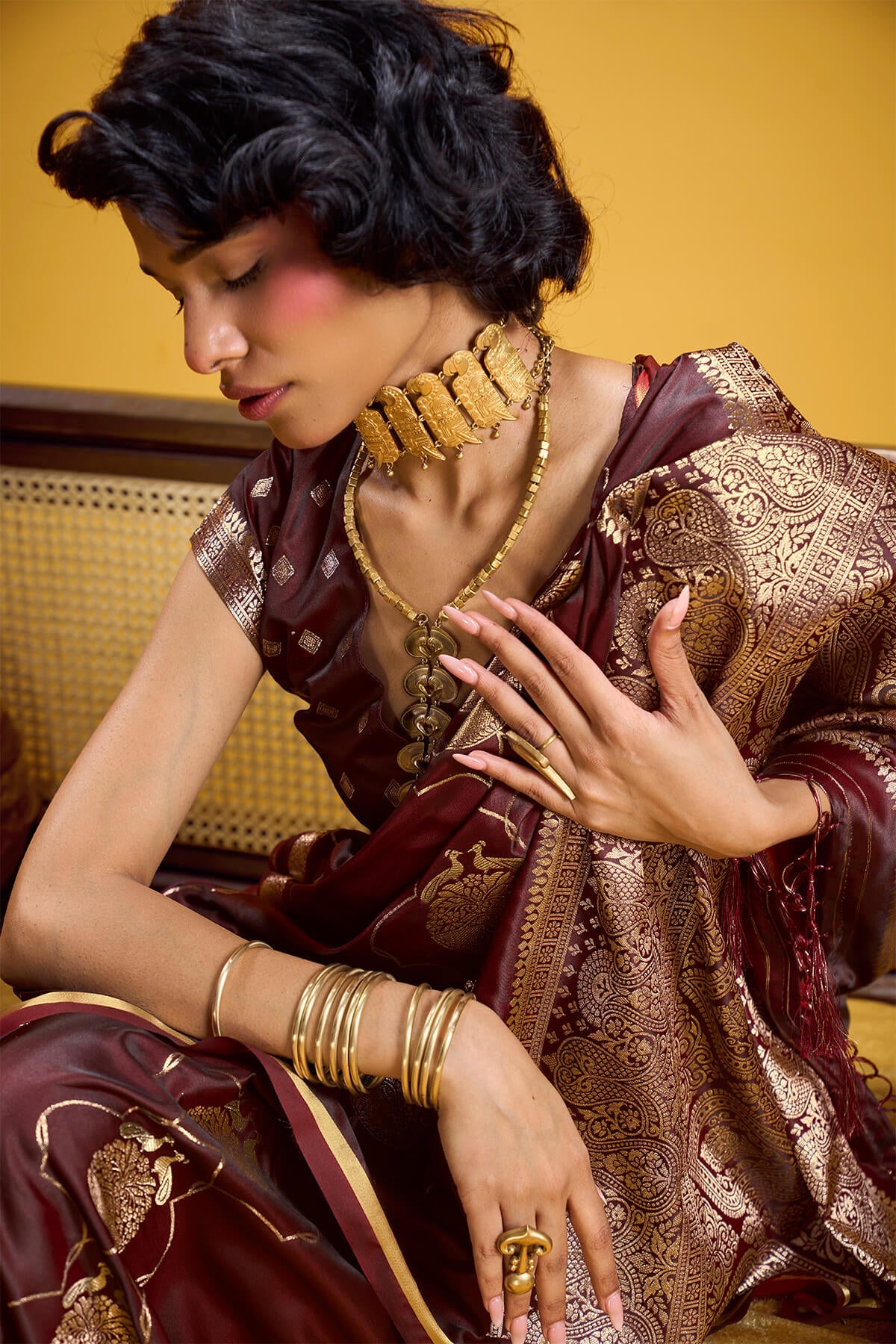 Wonderful Brown Banarasi Satin Silk Saree With Pulsating Blouse