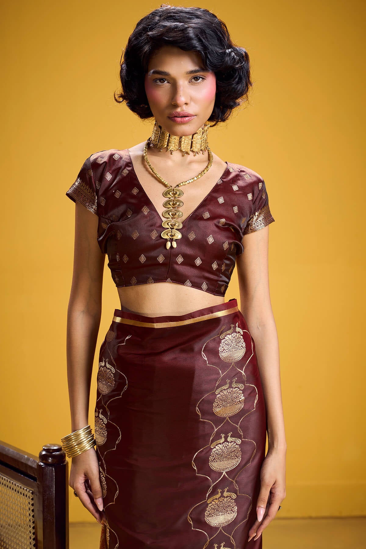 Wonderful Brown Banarasi Satin Silk Saree With Pulsating Blouse