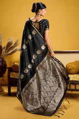Ebullience Black Banarasi Satin Silk Saree With Excellent Blouse