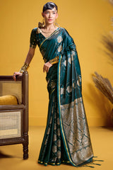 Majestic Dark Green Banarasi Satin Silk Saree With Demanding Blouse