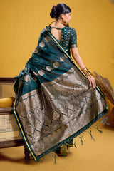 Majestic Dark Green Banarasi Satin Silk Saree With Demanding Blouse