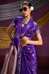 Vestigial Violet Banarasi Satin Silk Saree With Preferable Blouse
