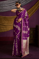 Gratifying Purple Banarasi Satin Silk Saree With Fragrant Blouse