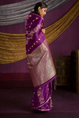 Gratifying Purple Banarasi Satin Silk Saree With Fragrant Blouse