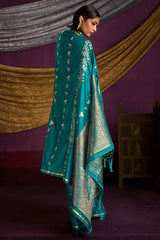 Ailurophile Rama Banarasi Satin Silk Saree With Embrocation Blouse
